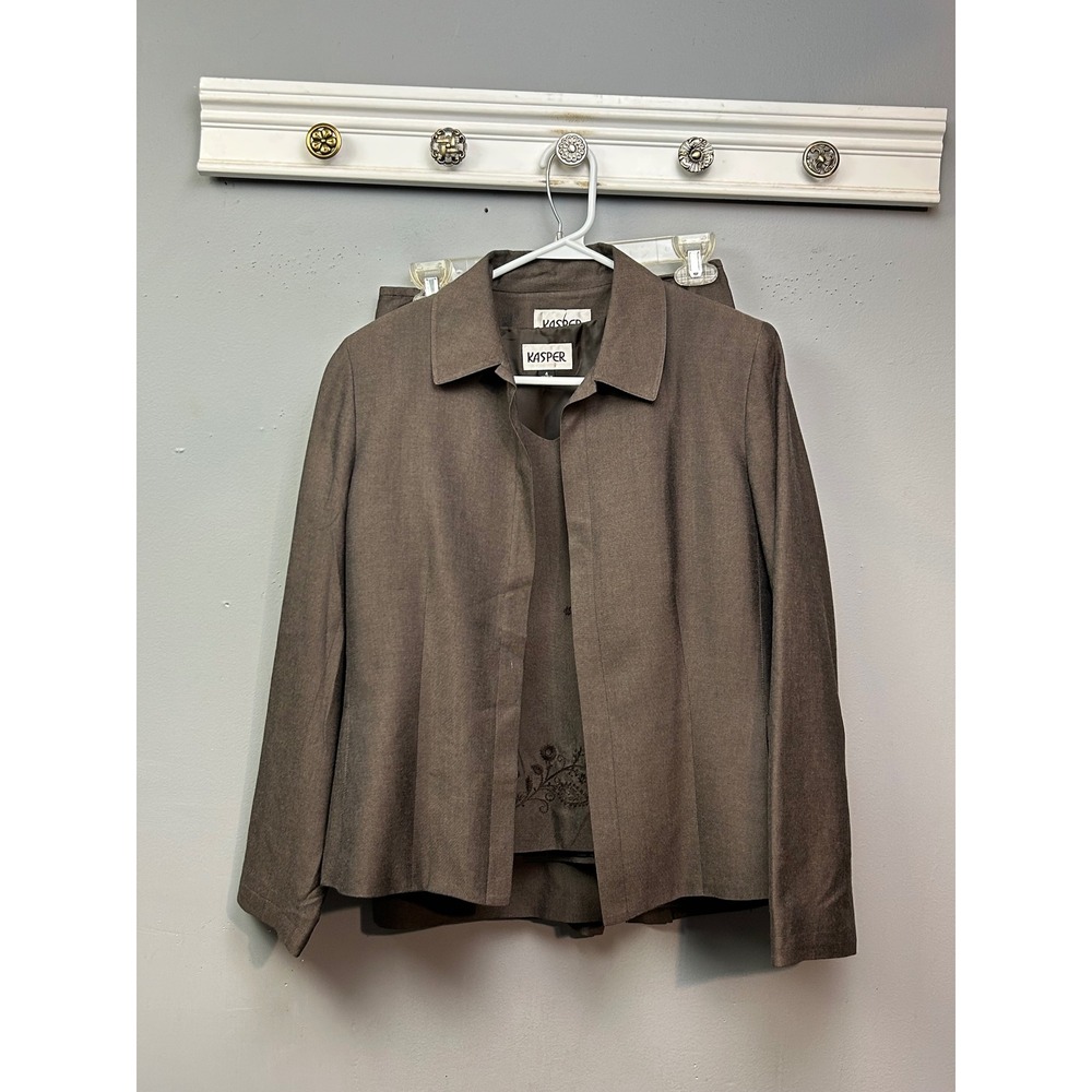 Kasper Women's 3-Piece Suit Set Jacket Skirt & Camisole Brown Size 4